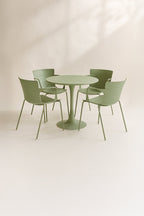 Montauk Indoor Table And 4 Armchairs Set - Polypropylene And Green Metal