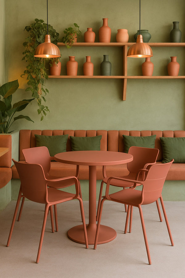 Conjunto de mesa y 4 sillones de interior Montauk - Polipropileno y metal ladrillo