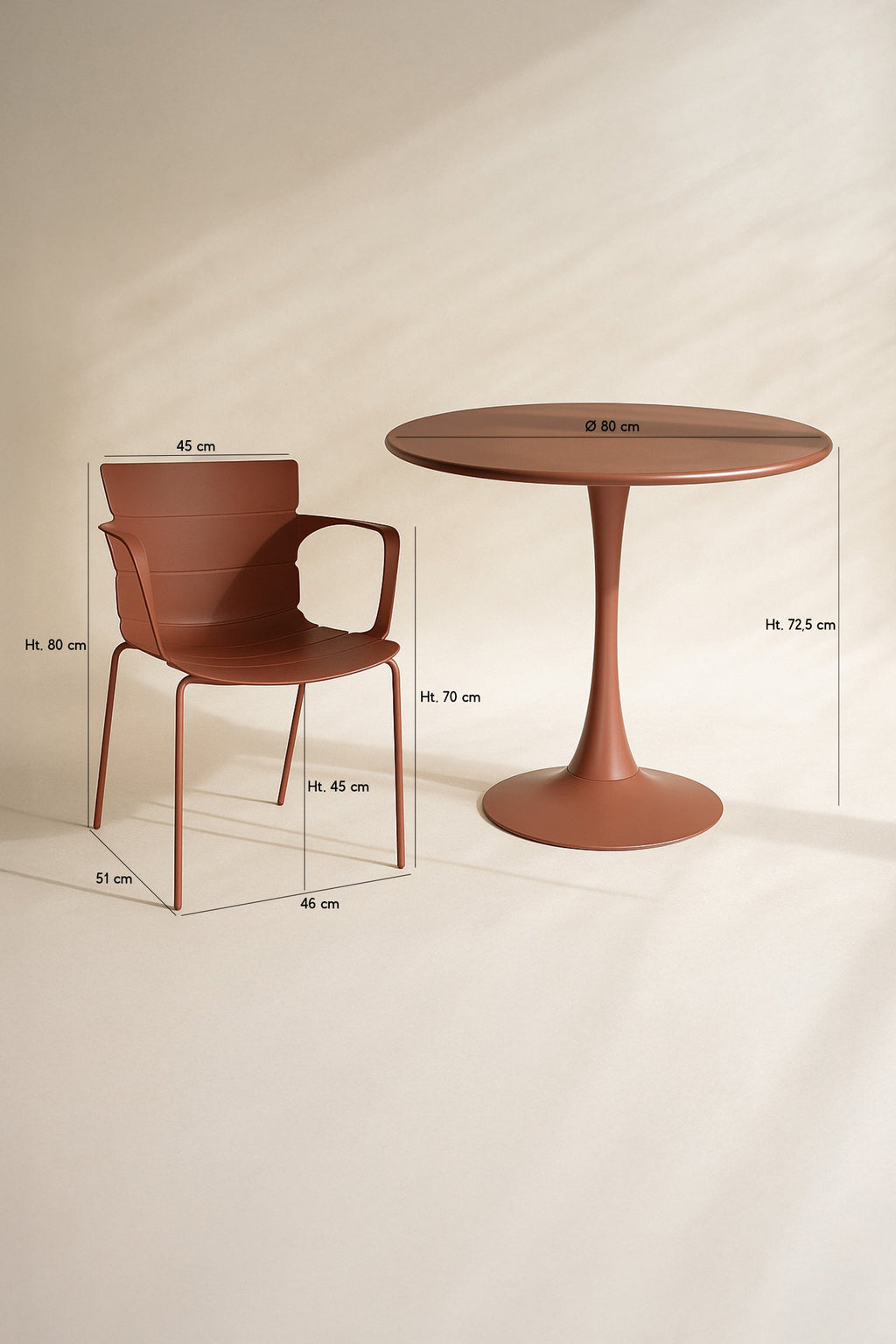 Conjunto de mesa y 4 sillones de interior Montauk - Polipropileno y metal ladrillo