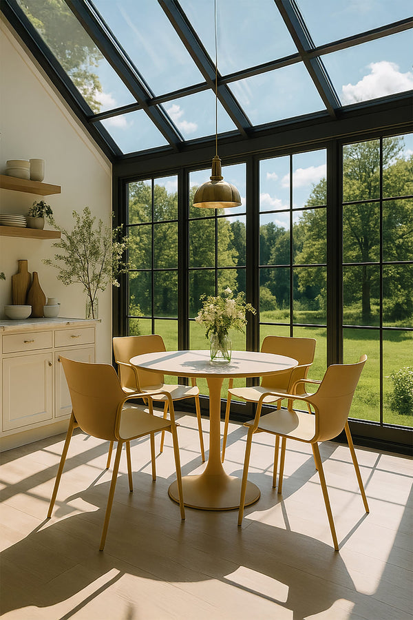 Montauk Indoor Table And 4 Armchairs Set - Polypropylene And Ocher Metal