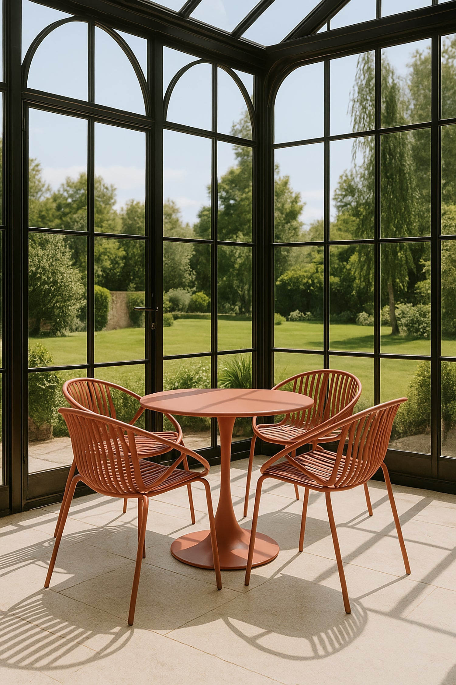 Calypso Indoor Table And 4 Armchairs Set - Polypropylene And Brick Metal