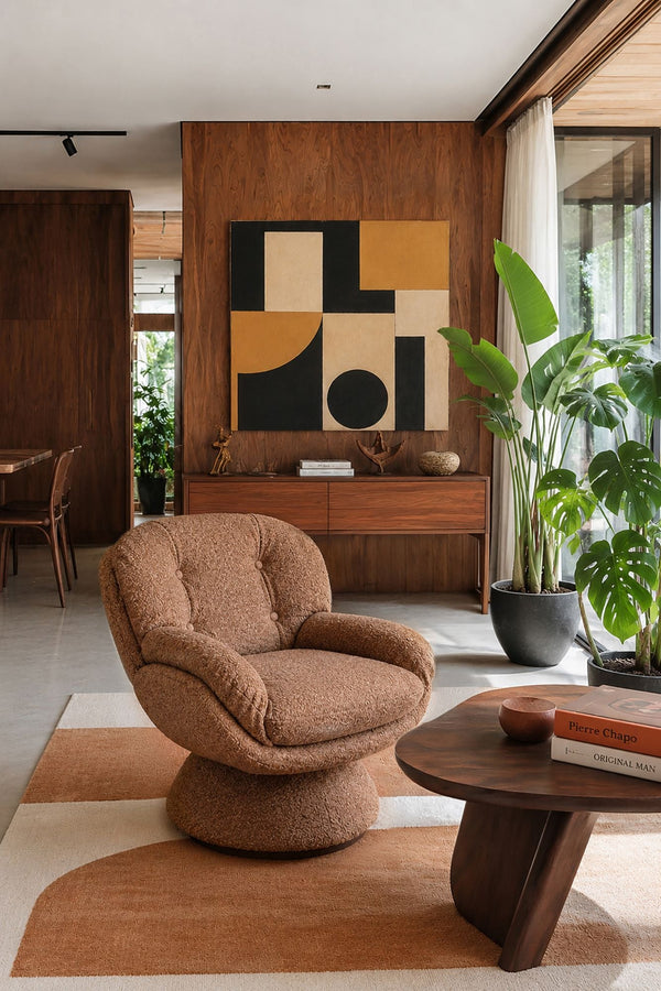 Gustave - Fauteuil Pivotant - Tissu Chiné - Brique