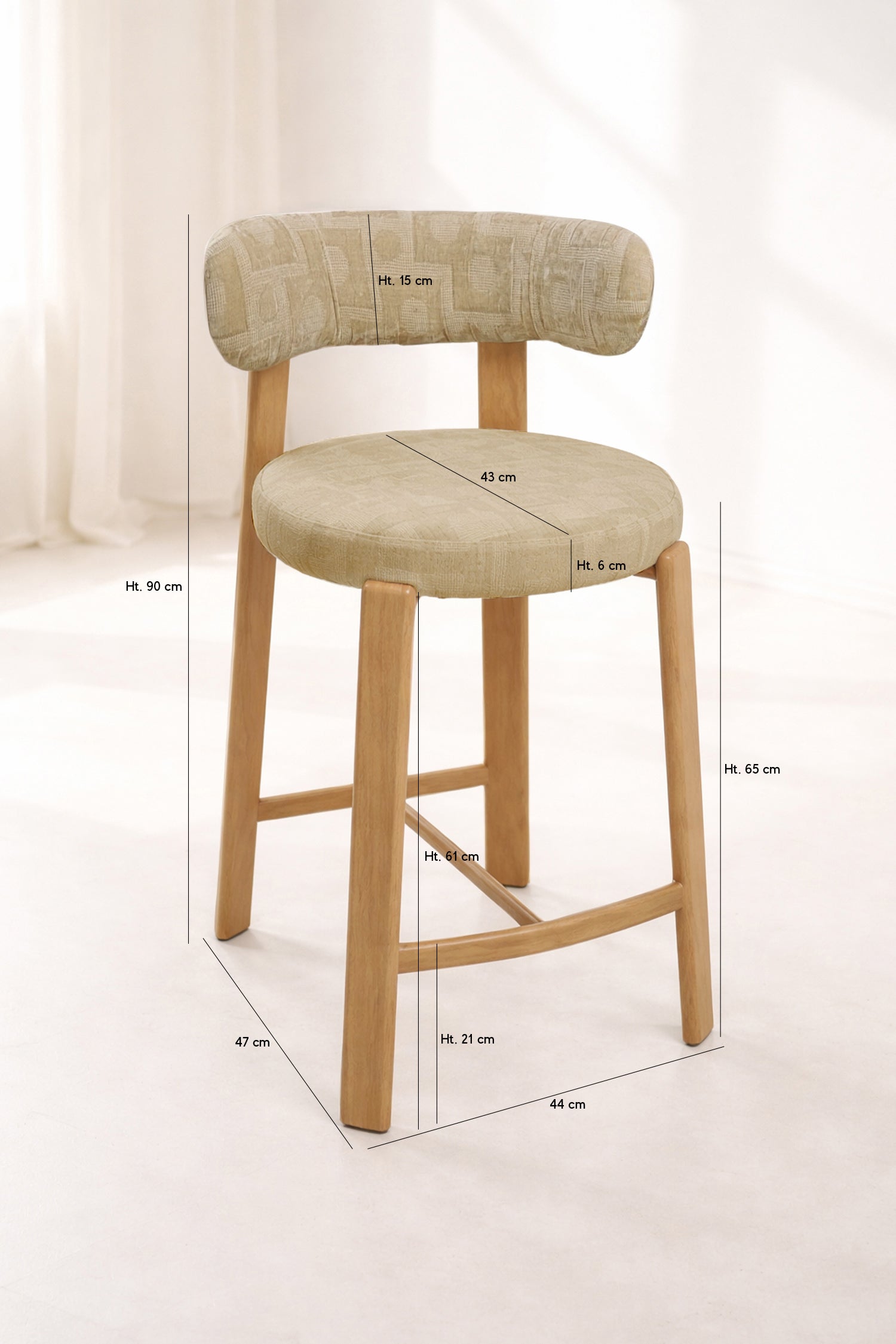 Suzie - Lot 2 Chaises De Bar - Effet Bois/Tissu/Metal - Beige