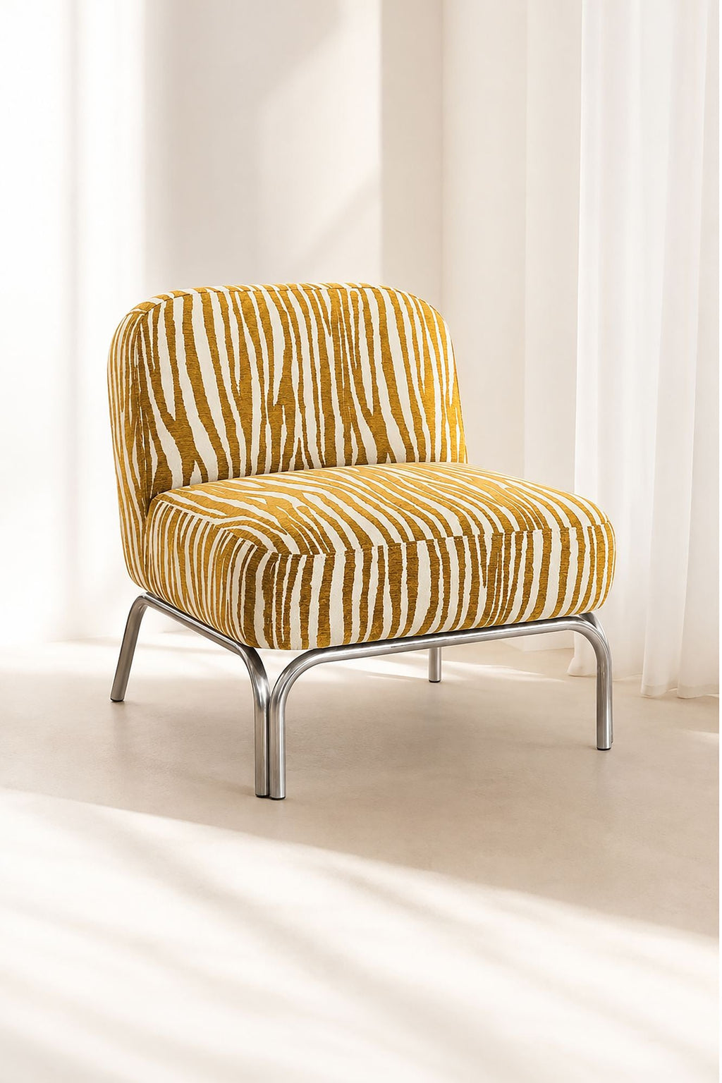 Savara – Sessel – Chenille-Stoff mit Zebramuster – Ocker