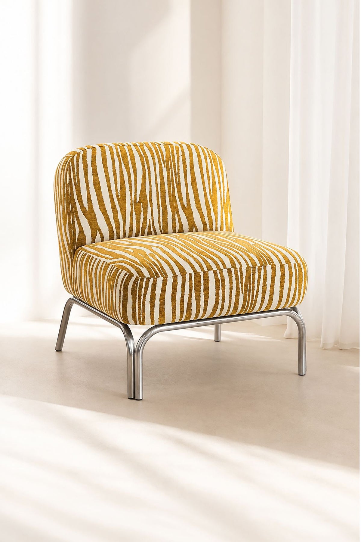 Savara – Sessel – Chenille-Stoff mit Zebramuster – Ocker