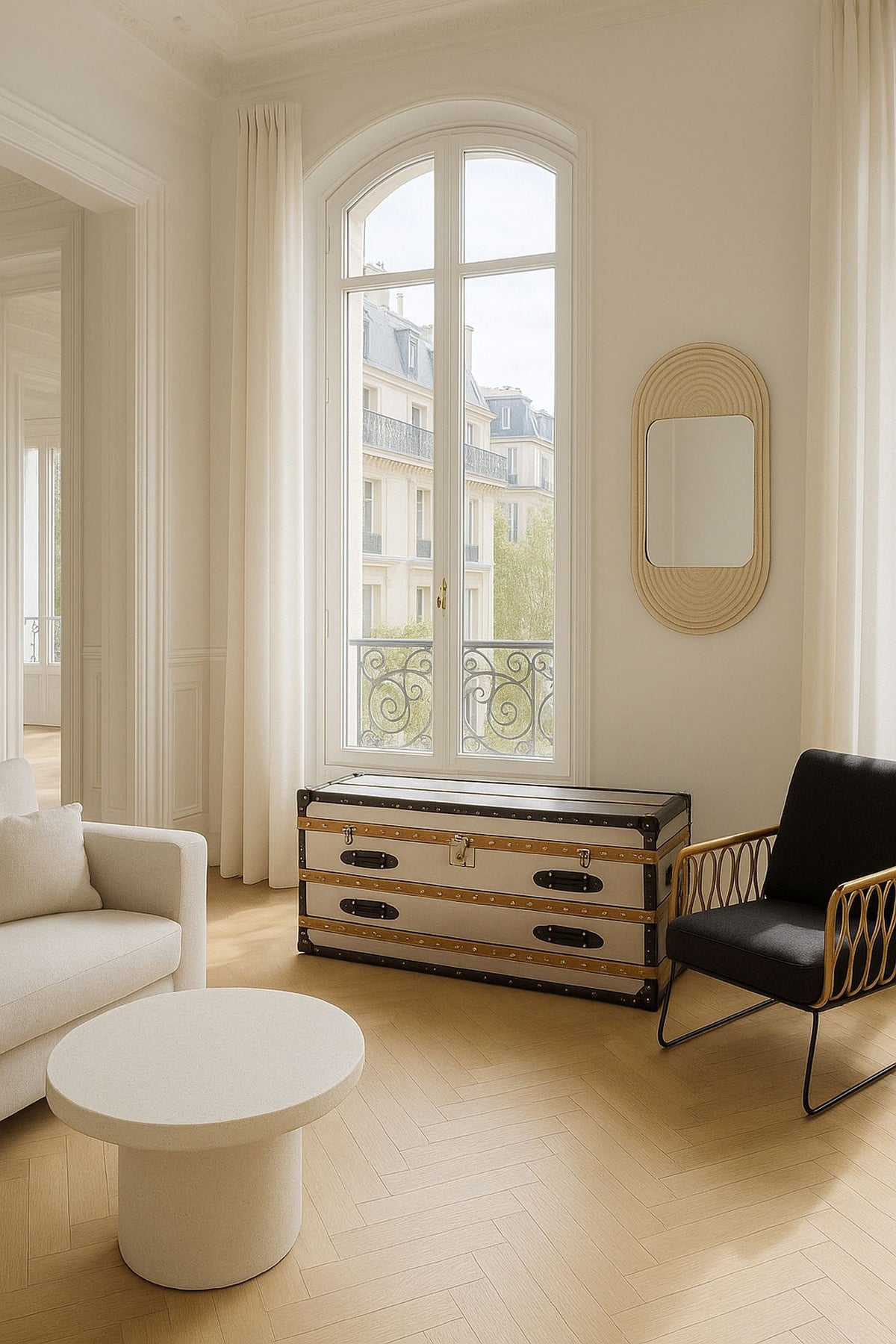 Commode Iliade Basse - 1 Coffre 2 Tiroirs - Acier Inoxydable Et Cuir