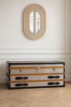 Commode Iliade Basse - 1 Coffre 2 Tiroirs - Acier Inoxydable Et Cuir