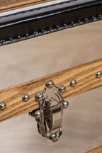 Commode Iliade Basse - 1 Coffre 2 Tiroirs - Acier Inoxydable Et Cuir