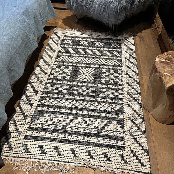 Alfombra Tokat de lana y algodón tejida a mano - Negro y gris