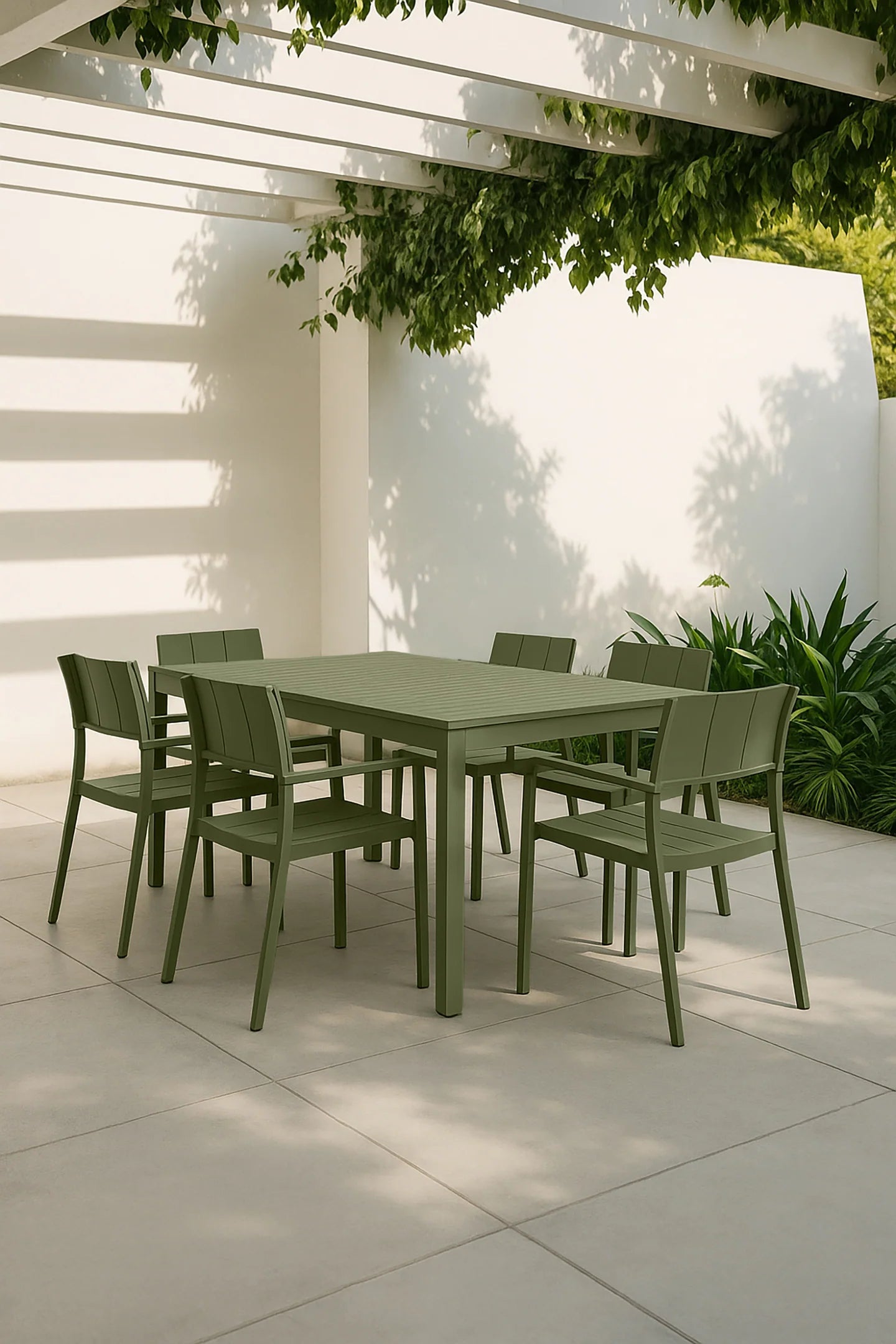 Patio - Ensemble Table + 2 Fauteuils + 4 Chaises - Polypropylene - Vert