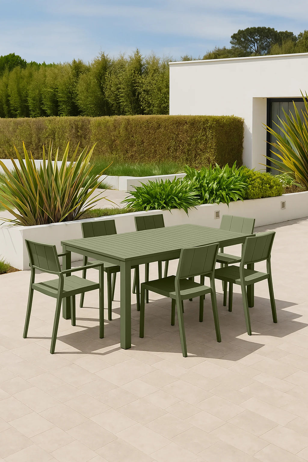 Patio - Ensemble Table + 2 Fauteuils + 4 Chaises - Polypropylene - Vert