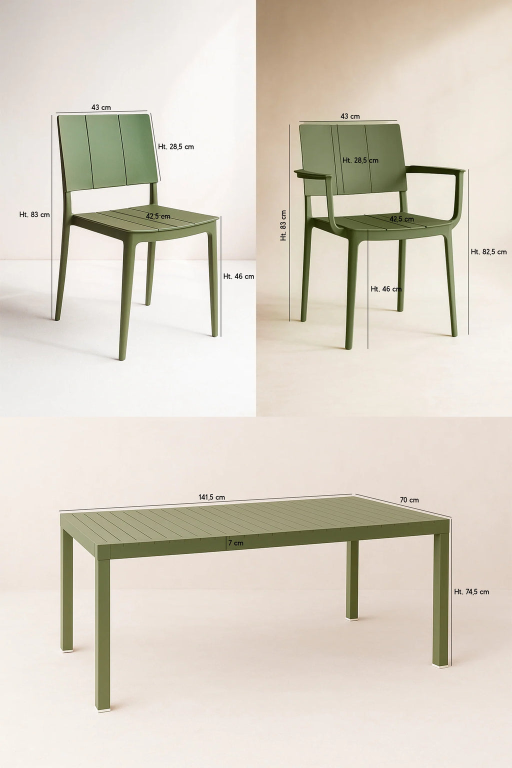Patio - Ensemble Table + 2 Fauteuils + 4 Chaises - Polypropylene - Vert