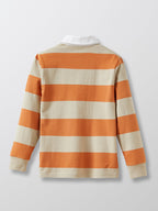 Pull Rugby Rayé - Orange Moyen Grise - Garçon