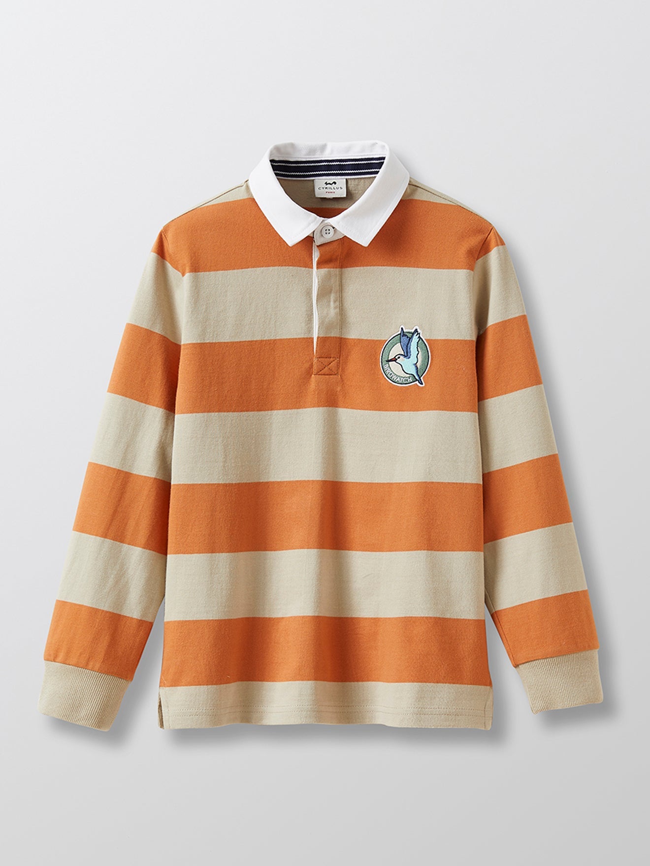 Pull Rugby Rayé - Orange Moyen Grise - Garçon