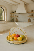Round Tray with Zina Bell - Green Pearly Capiz Shells and Natural Bamboo