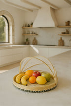 Round Tray with Zina Bell - Green Pearly Capiz Shells and Natural Bamboo