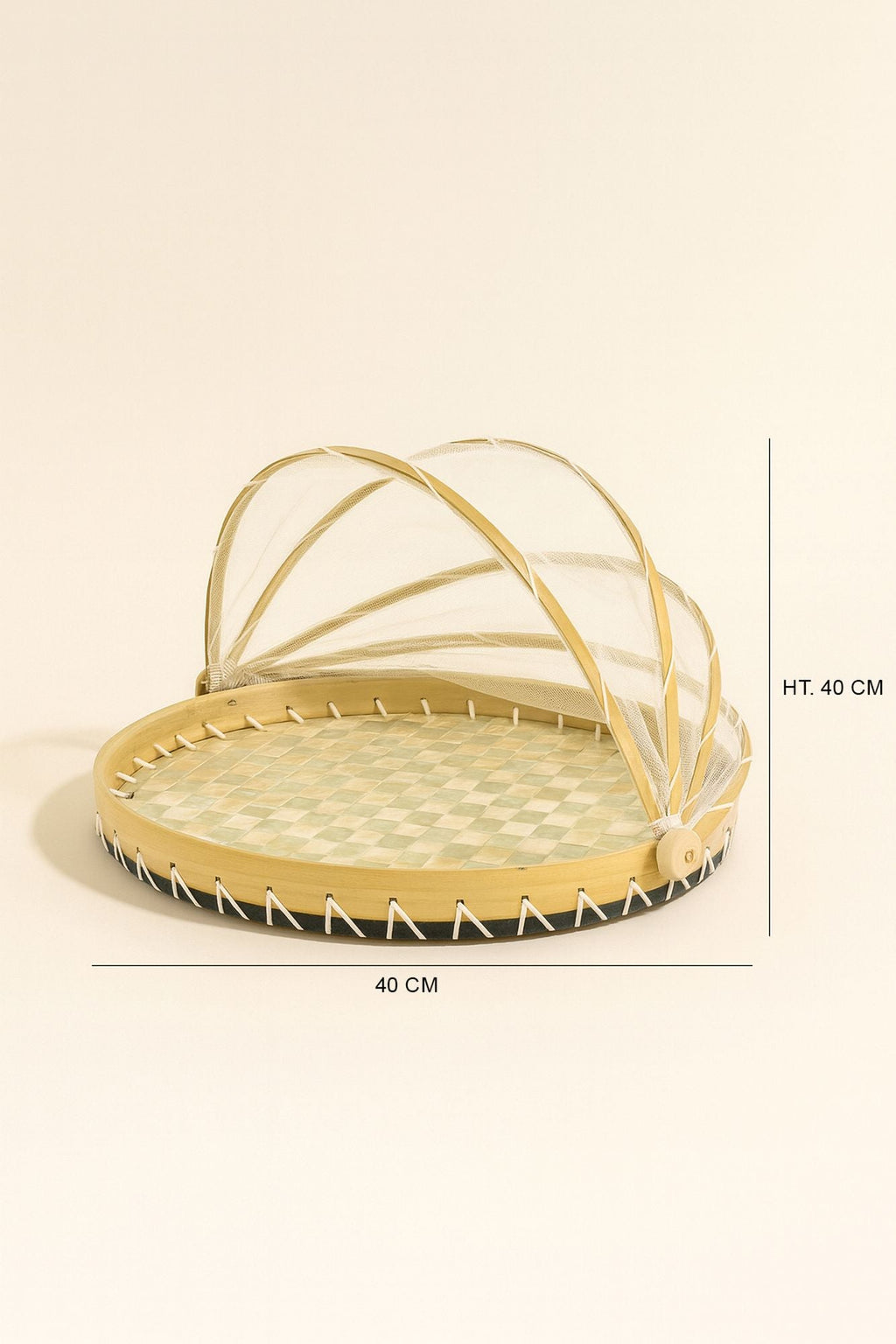 Round Tray with Zina Bell - Green Pearly Capiz Shells and Natural Bamboo