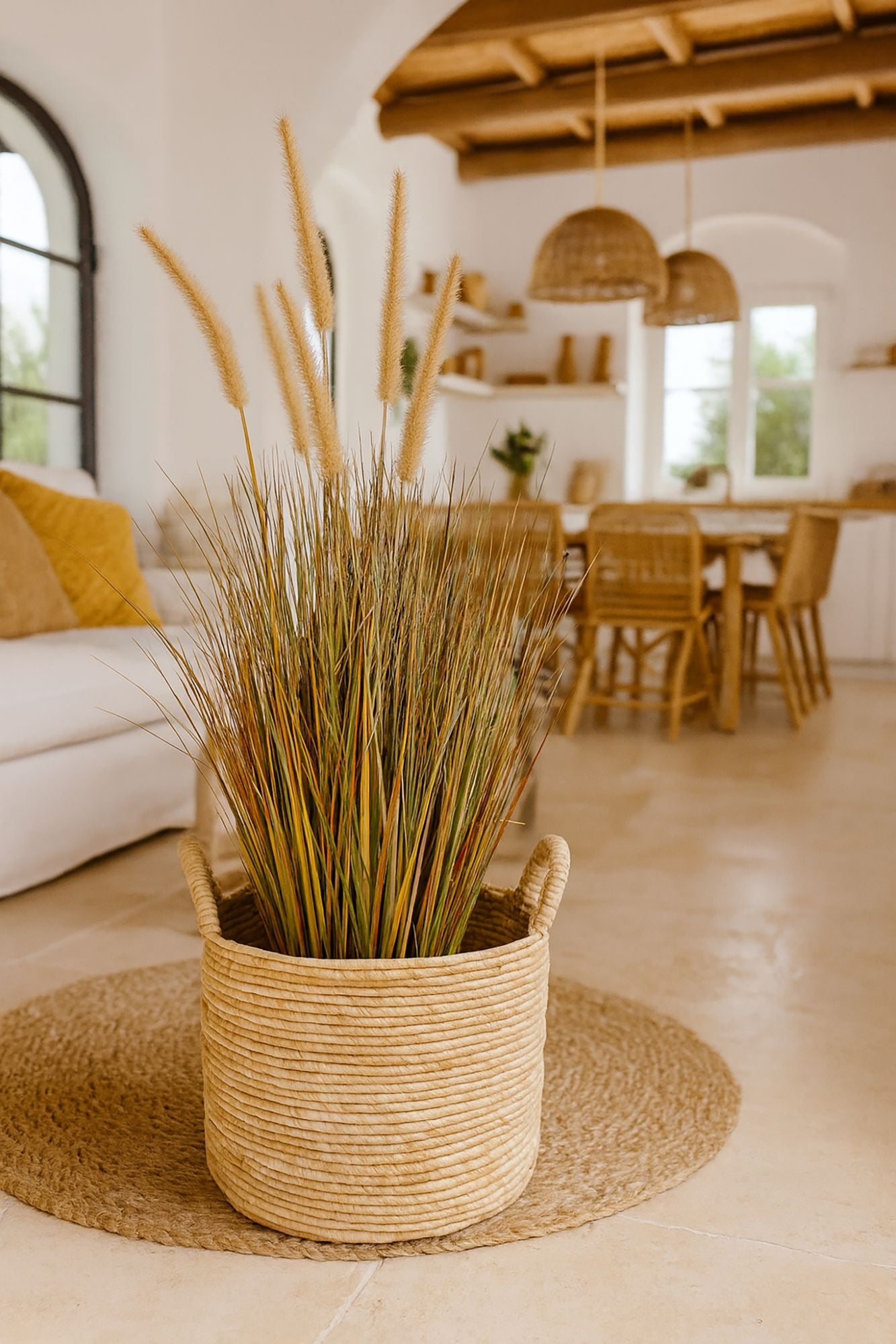 Abir Basket In Abaca With Hand-Woven Handles