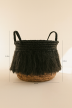 Tym Fringed Basket - Black Raffia
