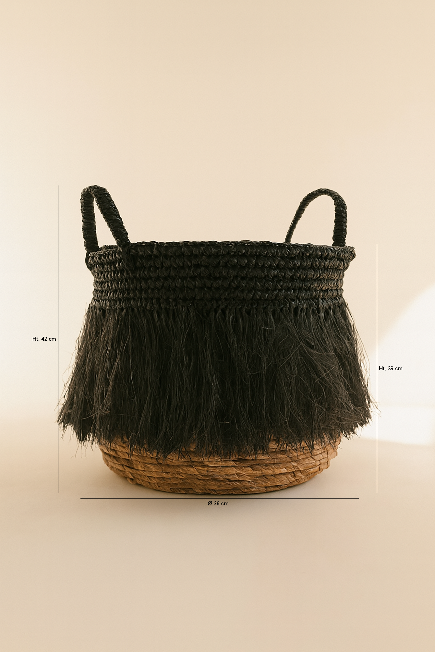 Tym Fringed Basket - Black Raffia