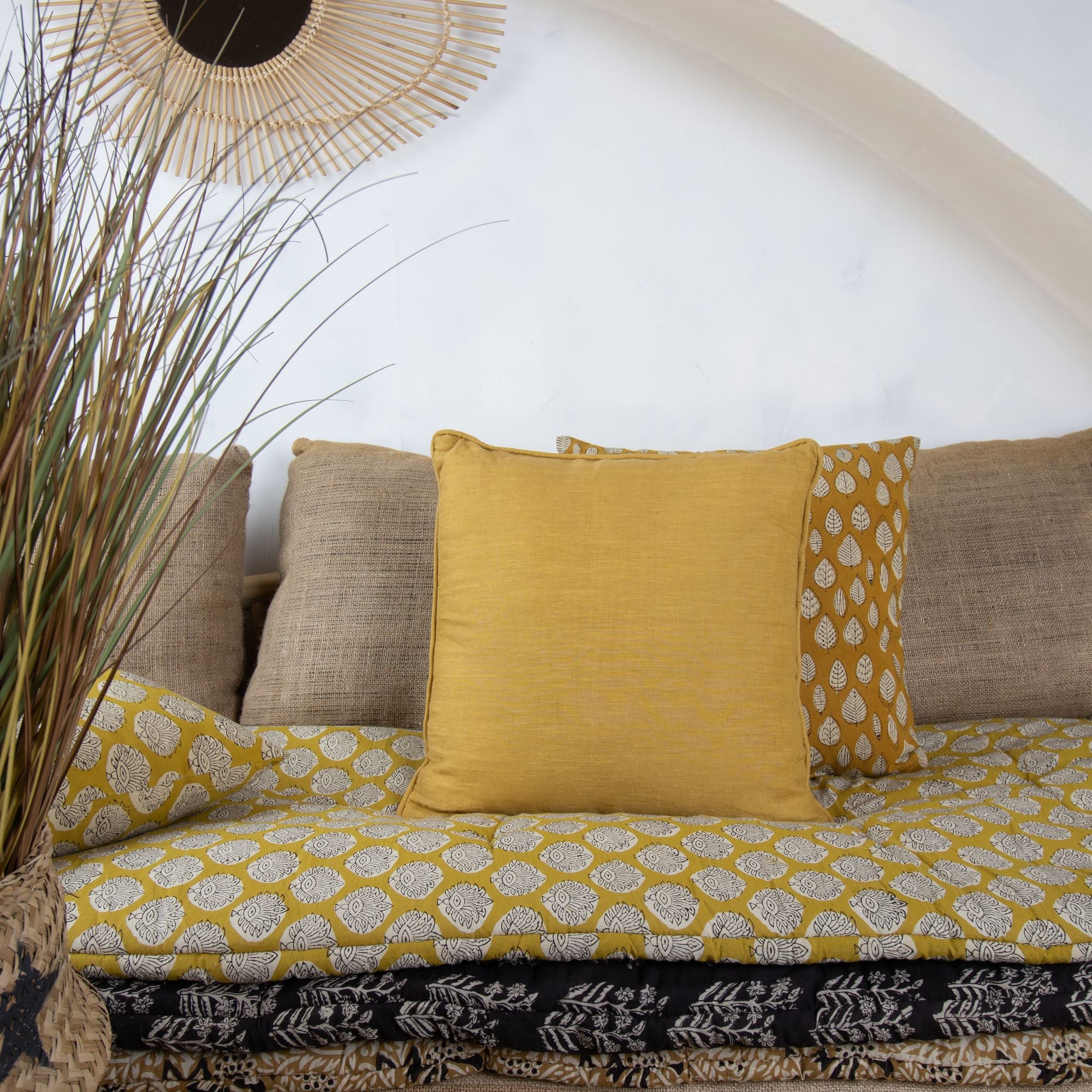 Nyl - Coussin Carré - Lin - Jaune Moutarde