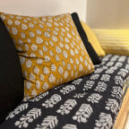 Nilam Cotton Cushion - Mustard Yellow Hand Printed Patterns