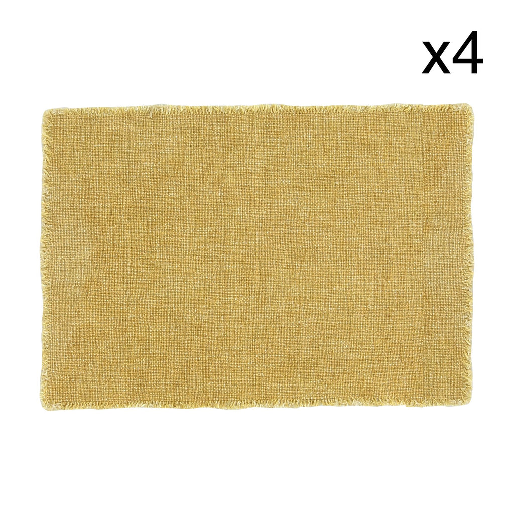 Set of 4 Anoki Fringed Placemats in Mimosa Yellow Plain Fabric