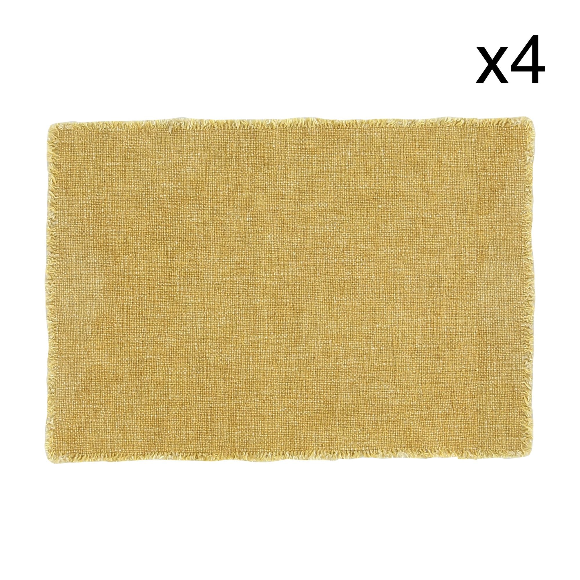Set of 4 Anoki Fringed Placemats in Mimosa Yellow Plain Fabric