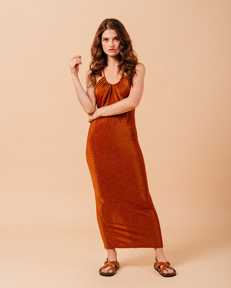 VESTIDO LARGO LADRILLO MILA LADRILLO