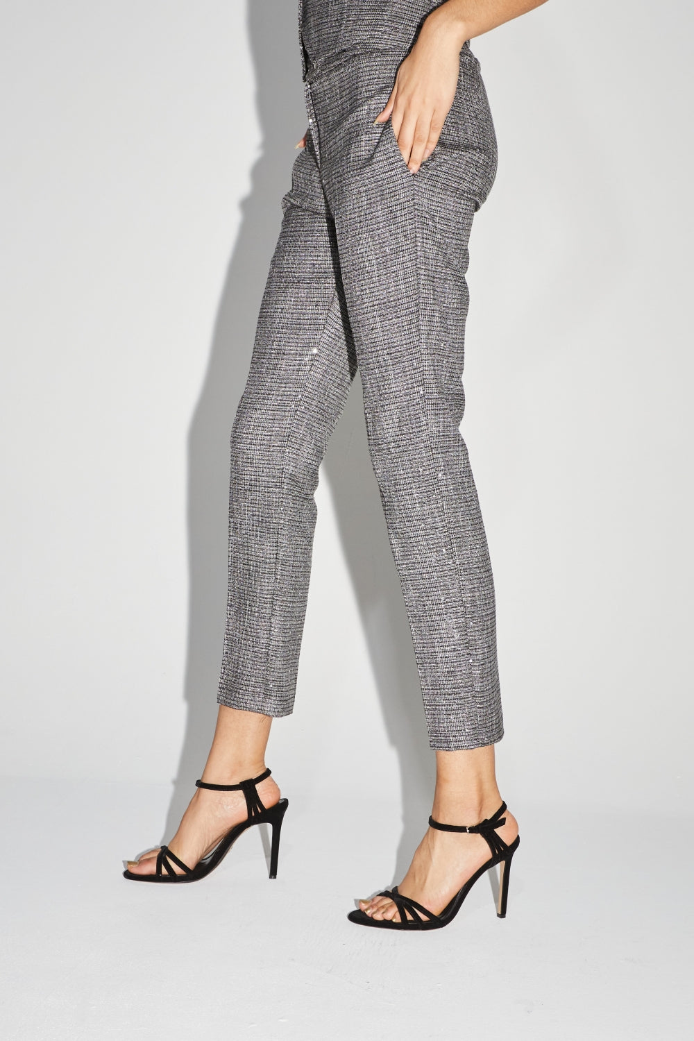 Le Pantalon Silvana Tartan Paillettes Gris