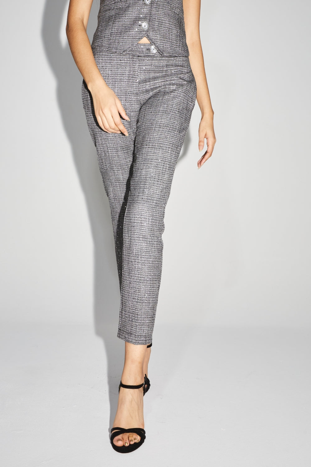 Le Pantalon Silvana Tartan Paillettes Gris