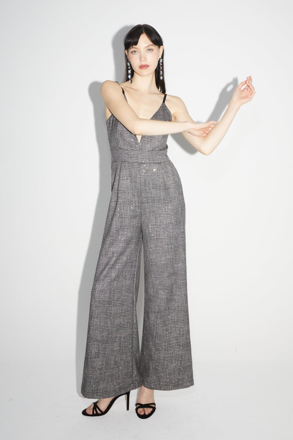 The Juliette Tartan Sequins Jumpsuit Gray