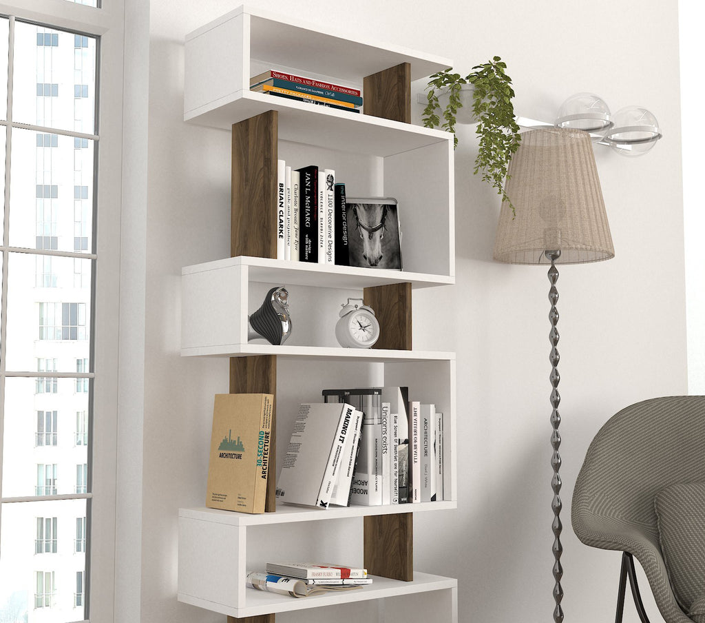 Blok Bookcase - White / Walnut