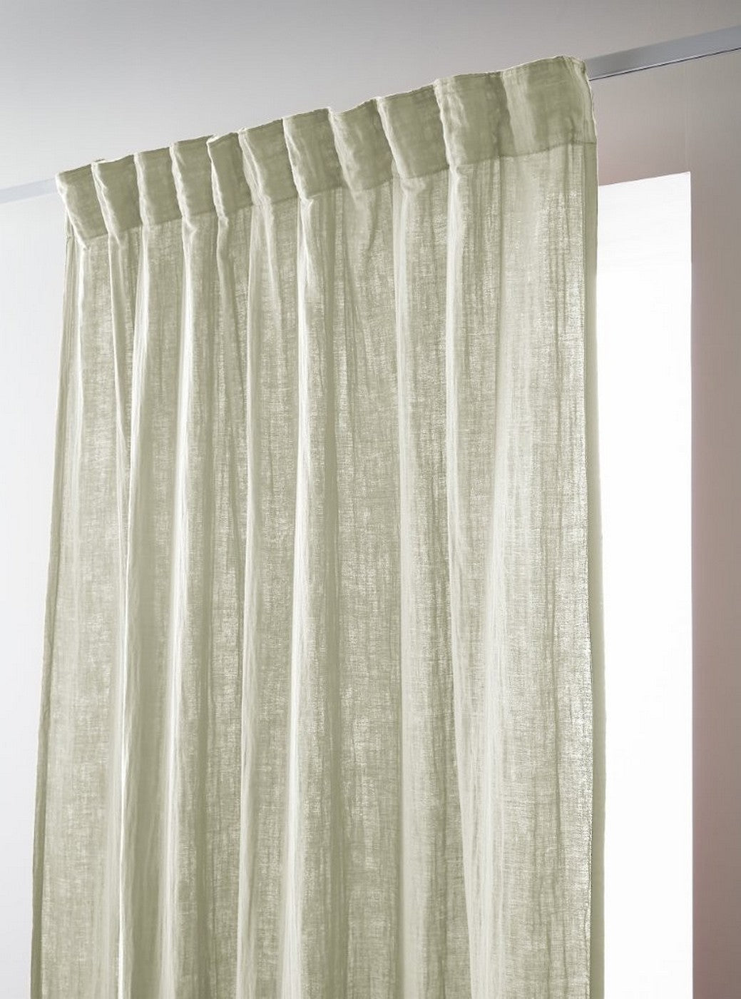 Gaïa - Gathered Heading Tape Curtain - Plain Double Cotton Gauze - Water Green