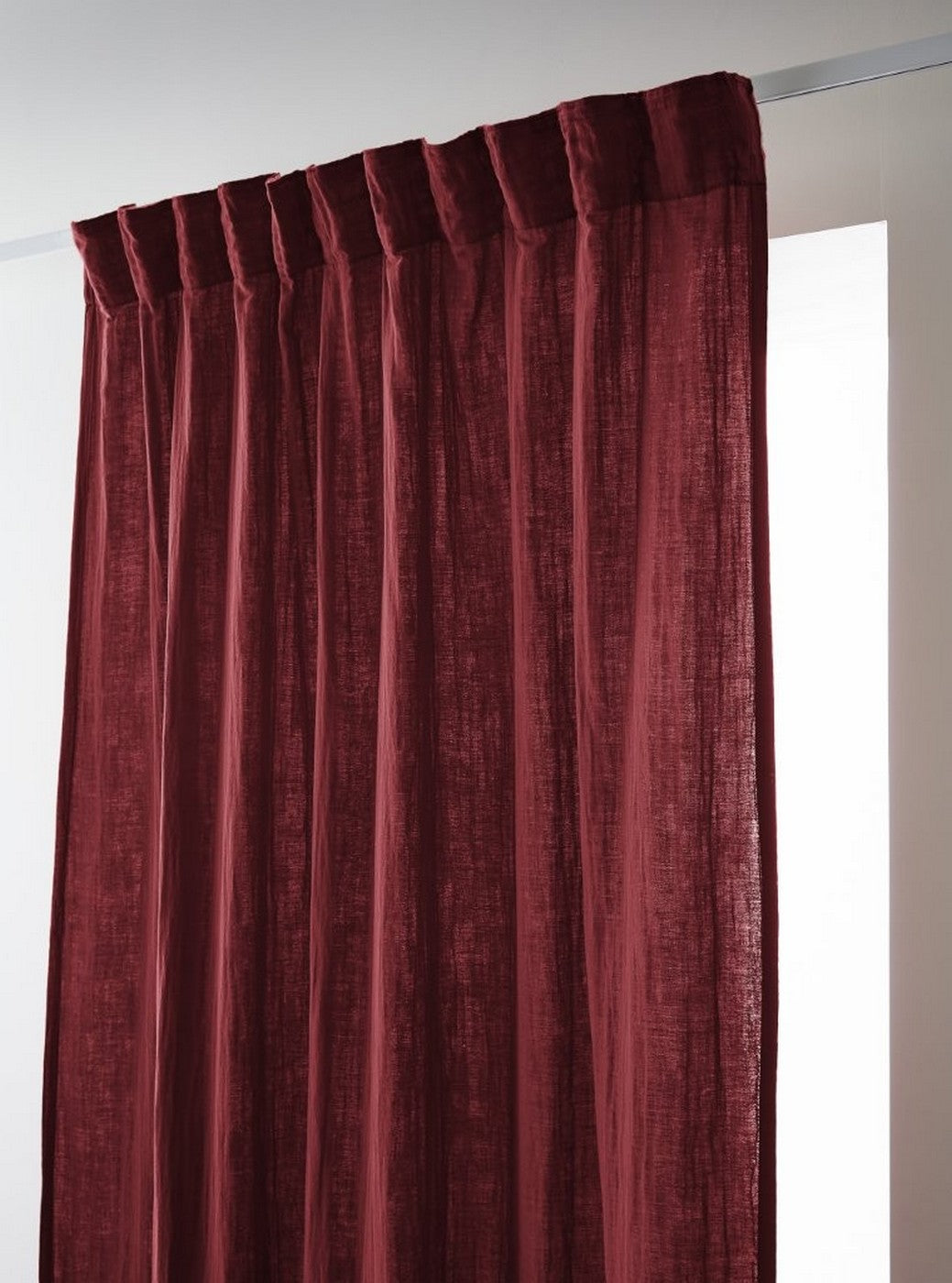 Gaïa - Gathered Heading Tape Curtain - Plain Double Cotton Gauze - Wine Lees