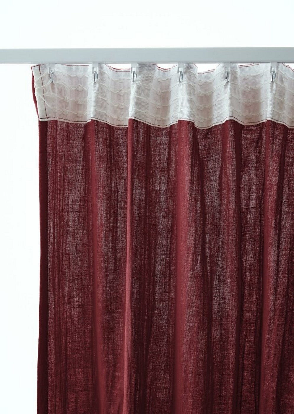 Gaïa - Gathered Heading Tape Curtain - Plain Double Cotton Gauze - Wine Lees
