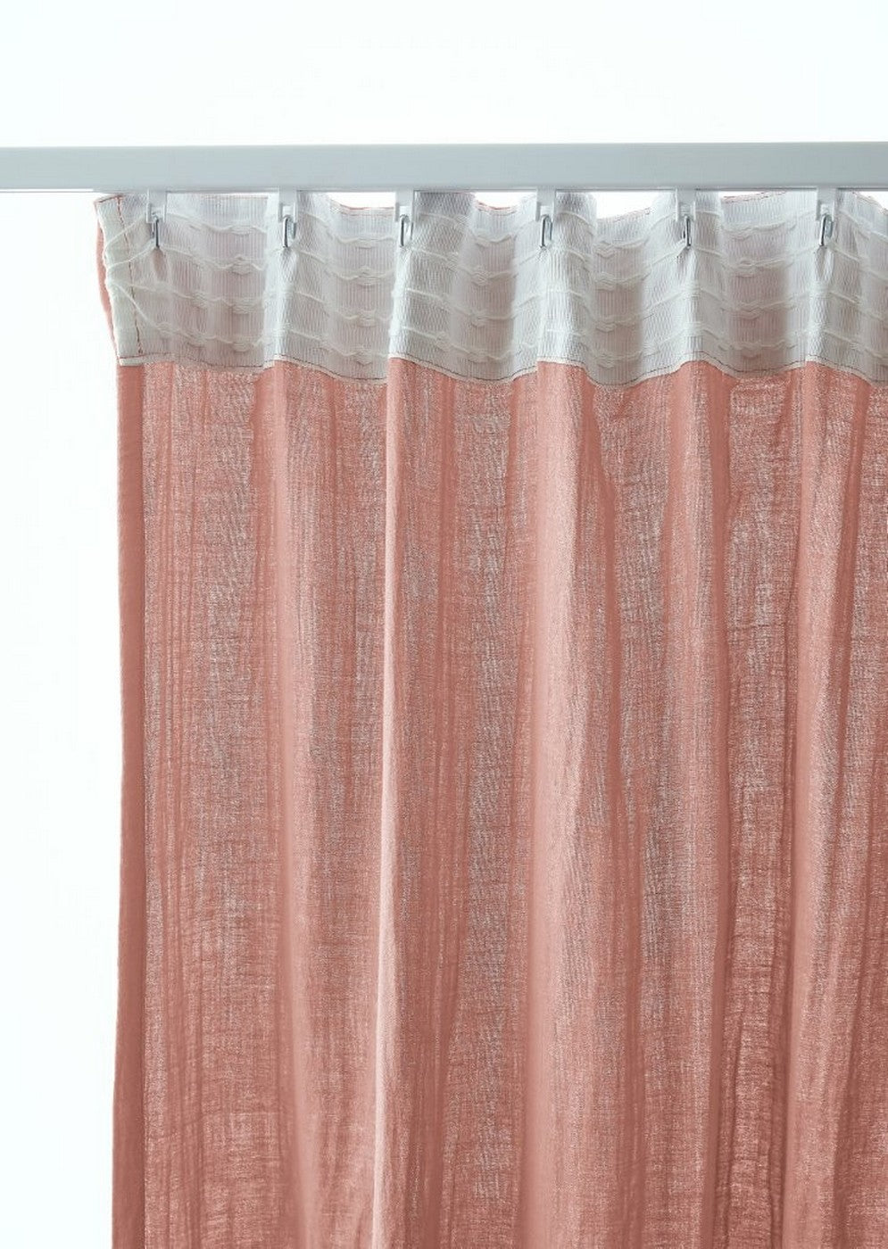 Gaïa - Rideau Galon Fronceur - Double Gaze De Coton Unie - Rose Pêche