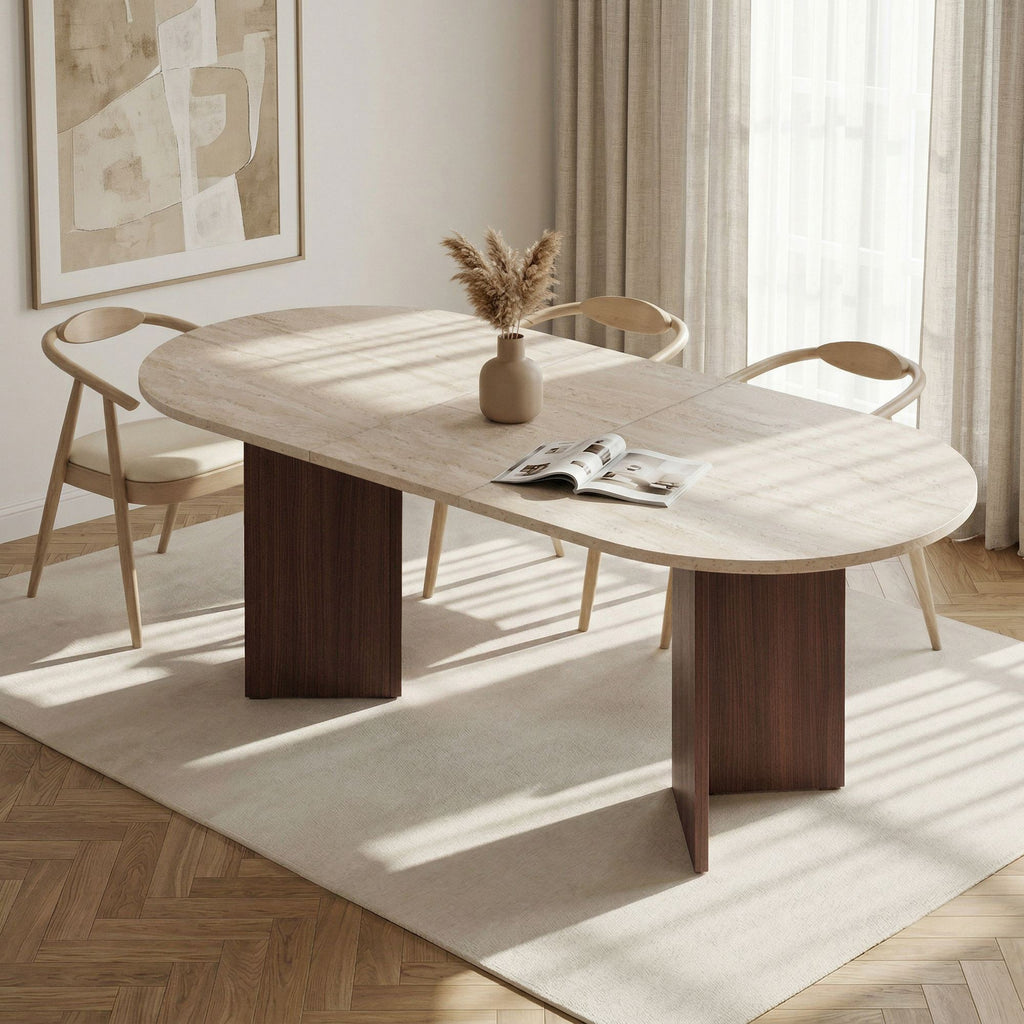 Sorell Extendable Dining Tables - Travertine / Milano Walnut