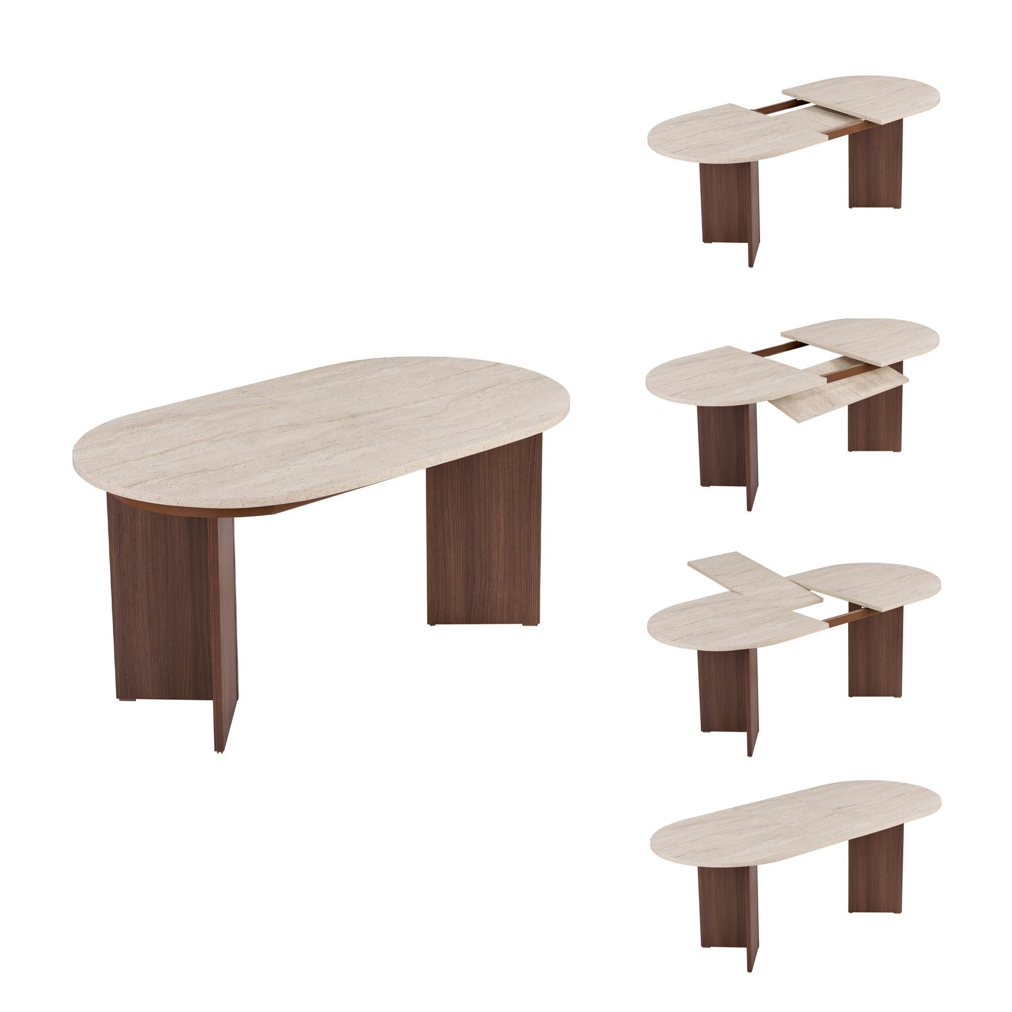 Sorell Extendable Dining Tables - Travertine / Milano Walnut