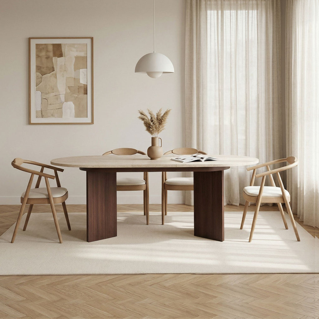 Sorell Extendable Dining Tables - Travertine / Milano Walnut