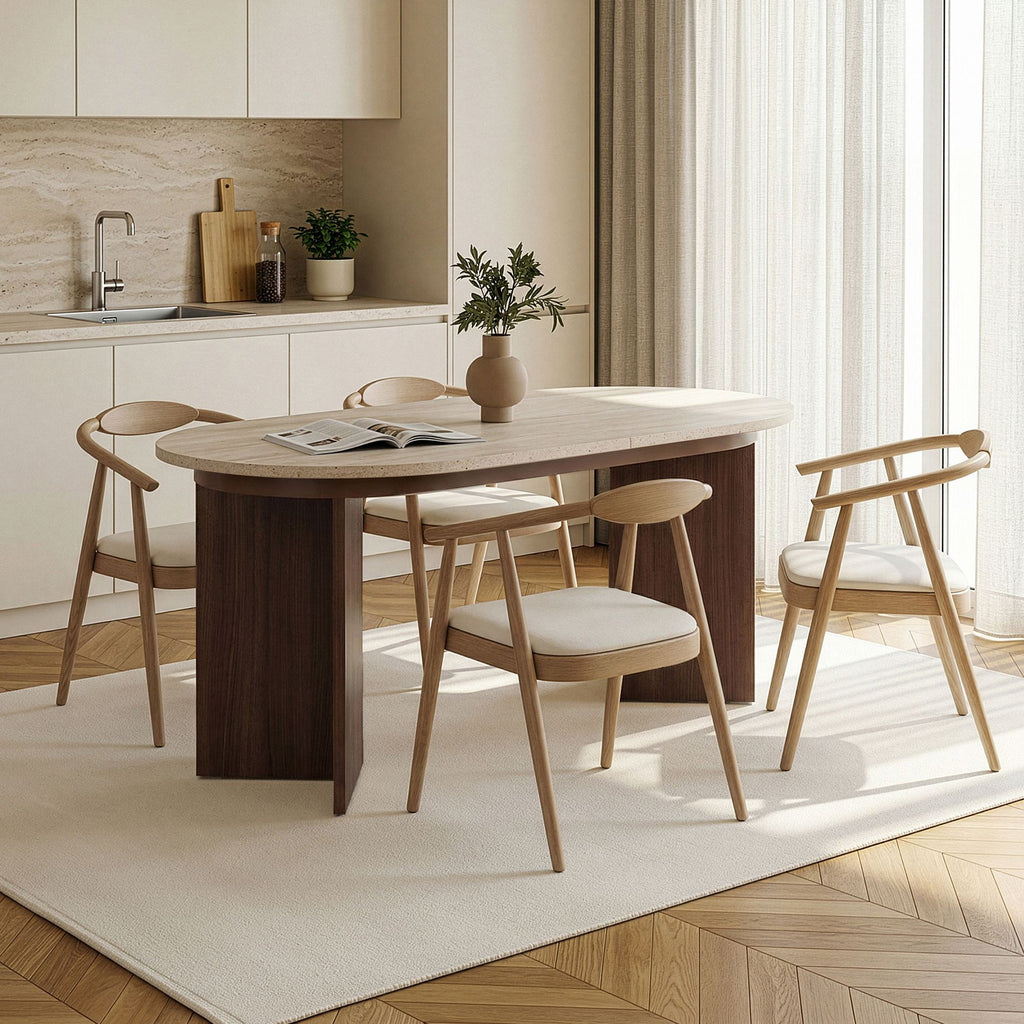 Sorell Extendable Dining Tables - Travertine / Milano Walnut