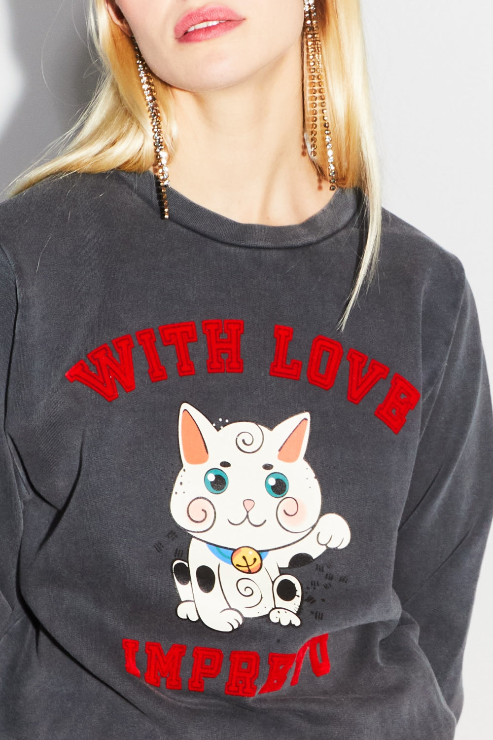 Sweatshirt Eddie Lucky Cat Black - Schwarz