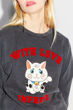 Sweatshirt Eddie Lucky Cat Black - Schwarz