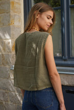 Abel Khaki Linen Sleeveless Top