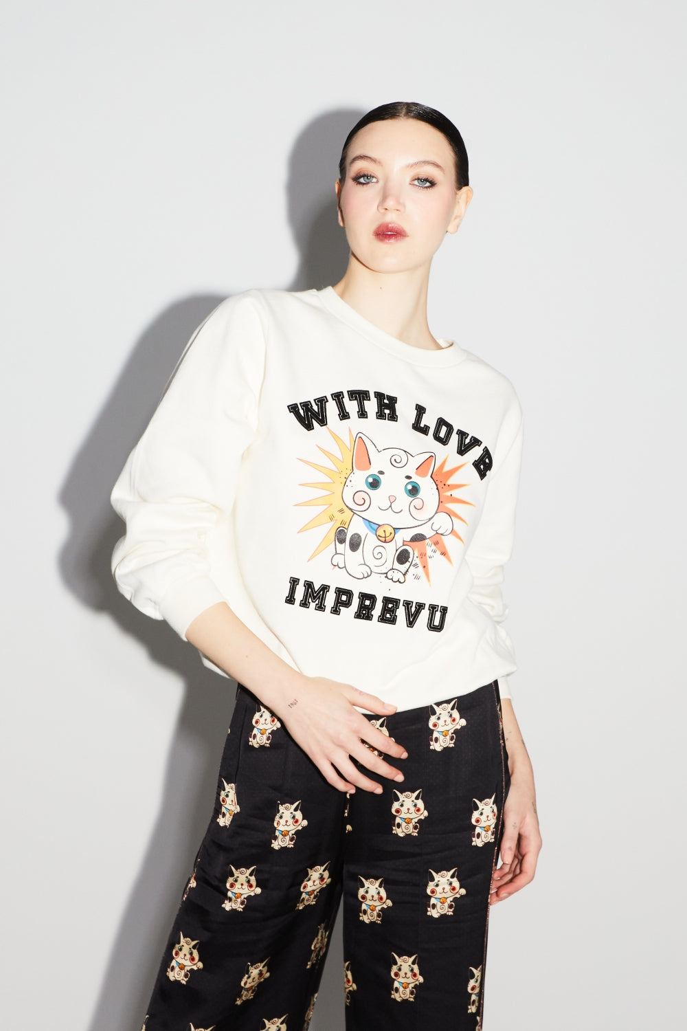 Le Sweatshirt Eddie Lucky Cat Blanc
