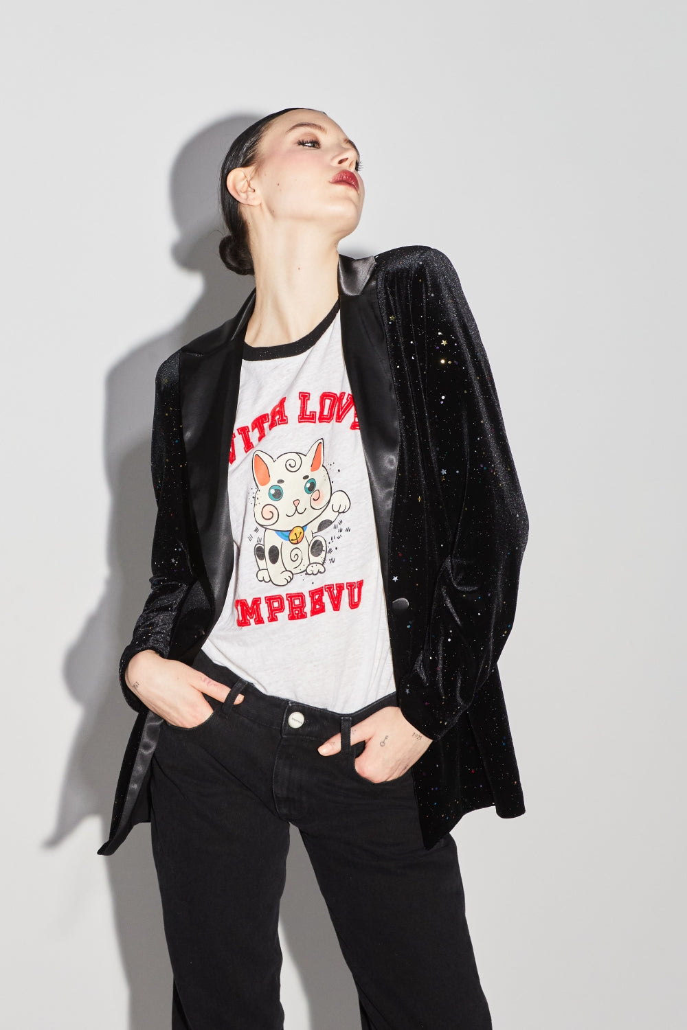 Tshirt Fred Lucky Cat - Blanc
