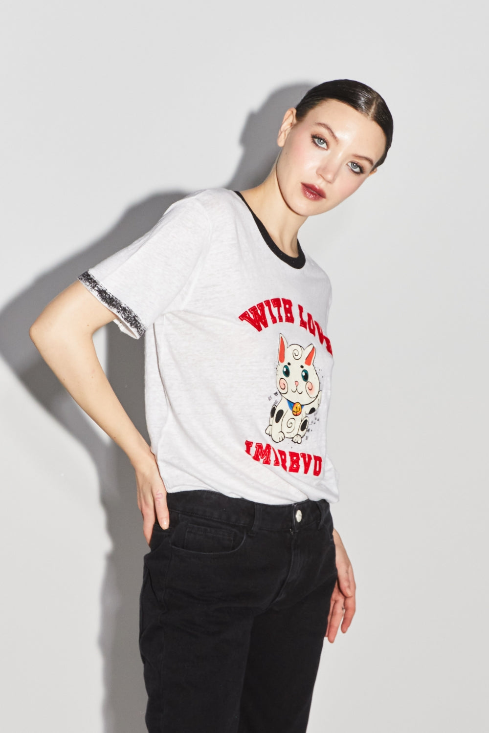 Tshirt Fred Lucky Cat - Blanc