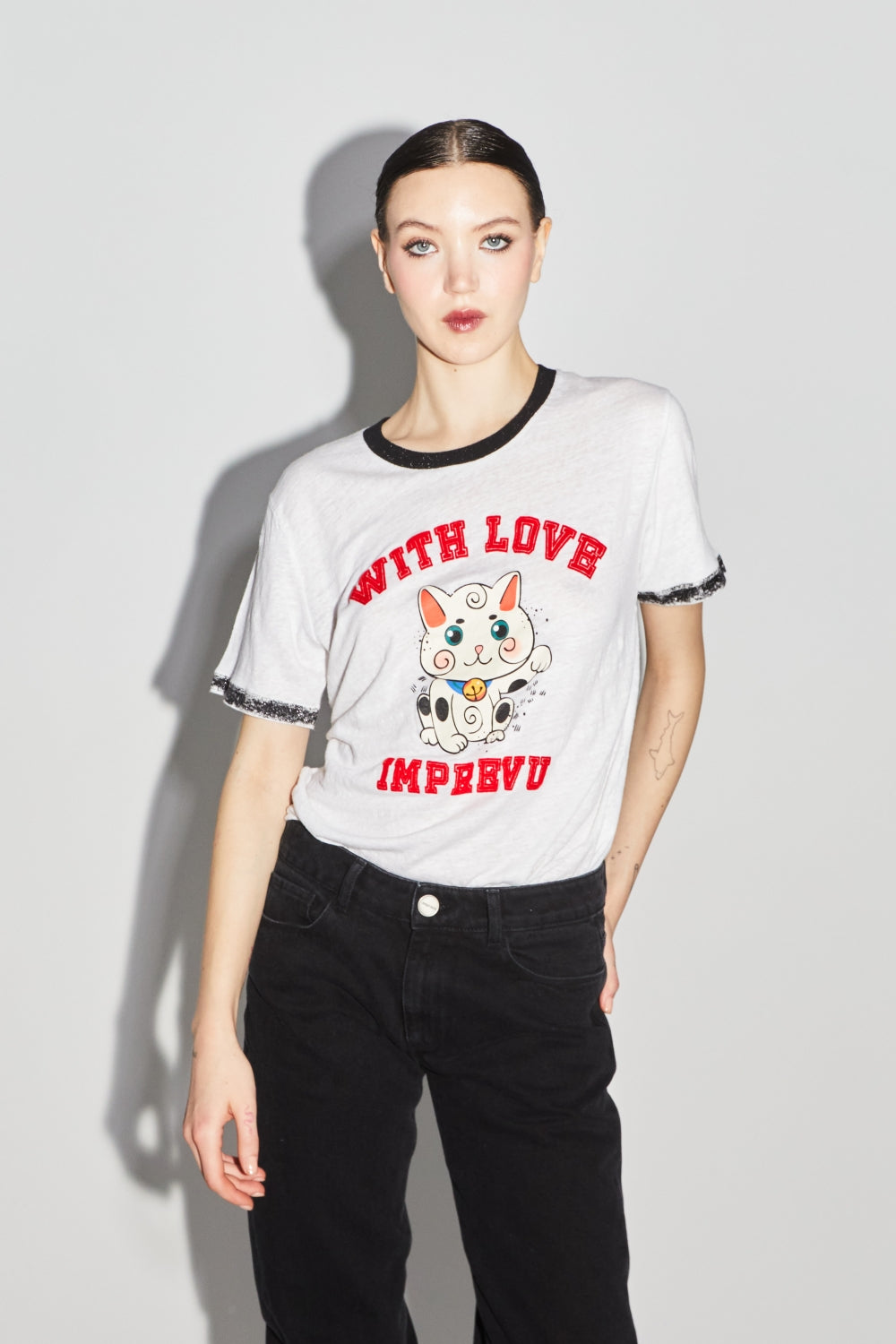 Tshirt Fred Lucky Cat - Blanc