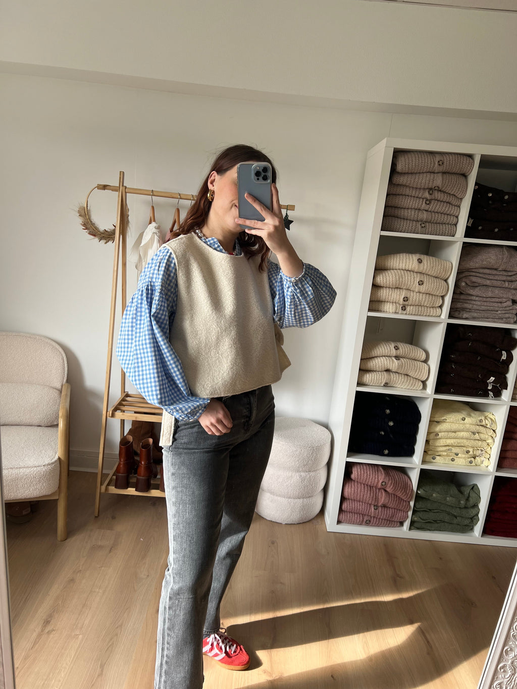 Blusa de cuadros vichy azul cielo Clothilde