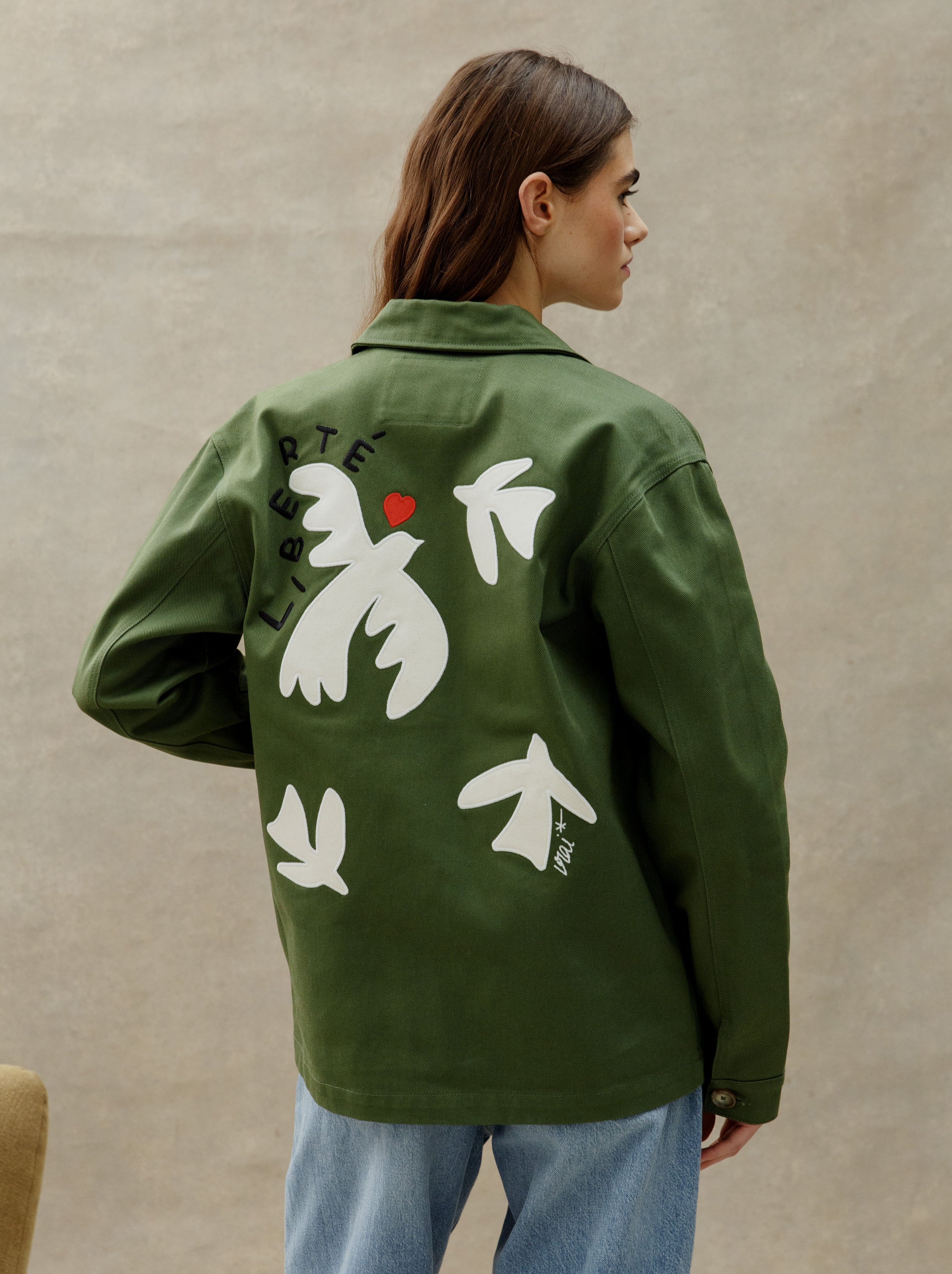 Unisex Embroidered Jacket Painter Olive